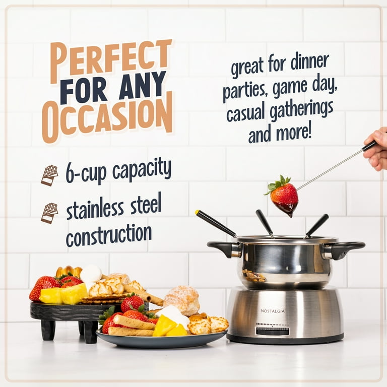 Nostalgia Retro 6-Cup Adjustable Electric Fondue Pot Set with 6