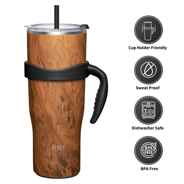 Vacuum Insulated Travel Coffee Mug - THILY 12 oz Stainless Steel Coffee Cup  with Handle, Spill-Proof Lid, Reusable, BPA Free, Keep Iced Coffee Cold,  Black Ripple 