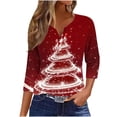 thumbnail image 2 of Drovellove Plus Size Women's Christmas Printed V Neck 3/4 Sleeve Blouse - Casual Button Down-Up Top for Holiday Parties or Festive Office Wear, 2 of 5