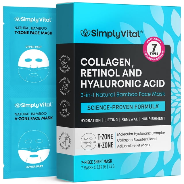 Mascarilla facial SimplyVital Collagen con retinol y ácido hialurónico, paquete de 7
