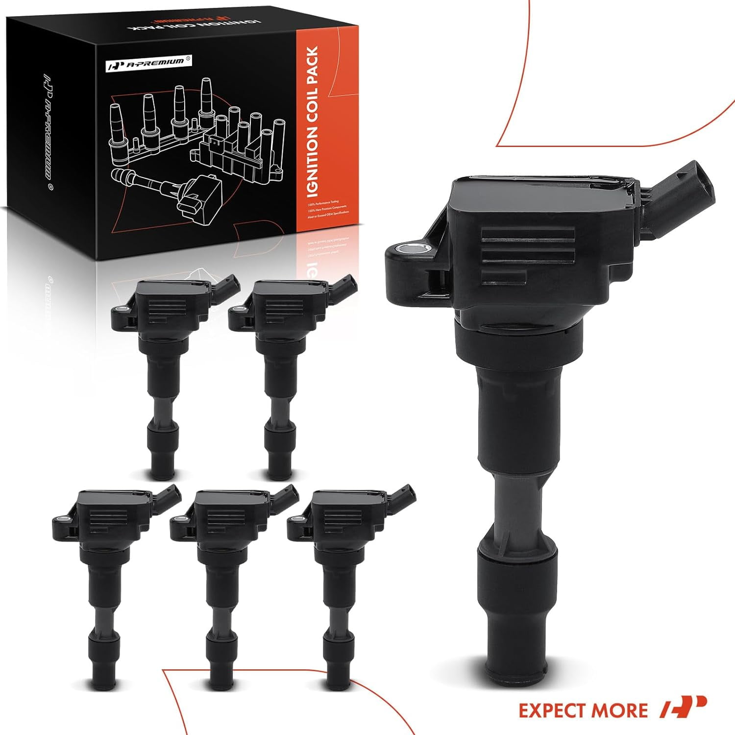 A-Premium Engine Ignition Coil Pack Compatible with Kia Sorento 2018-2020 Sedona 2018-2021, Telluride 2020-2021, Cadenza, Stinger, K900 & Hyundai Palisade & Genesis G80, G70, G90, 3.3L 3.8L, 6-PC Set