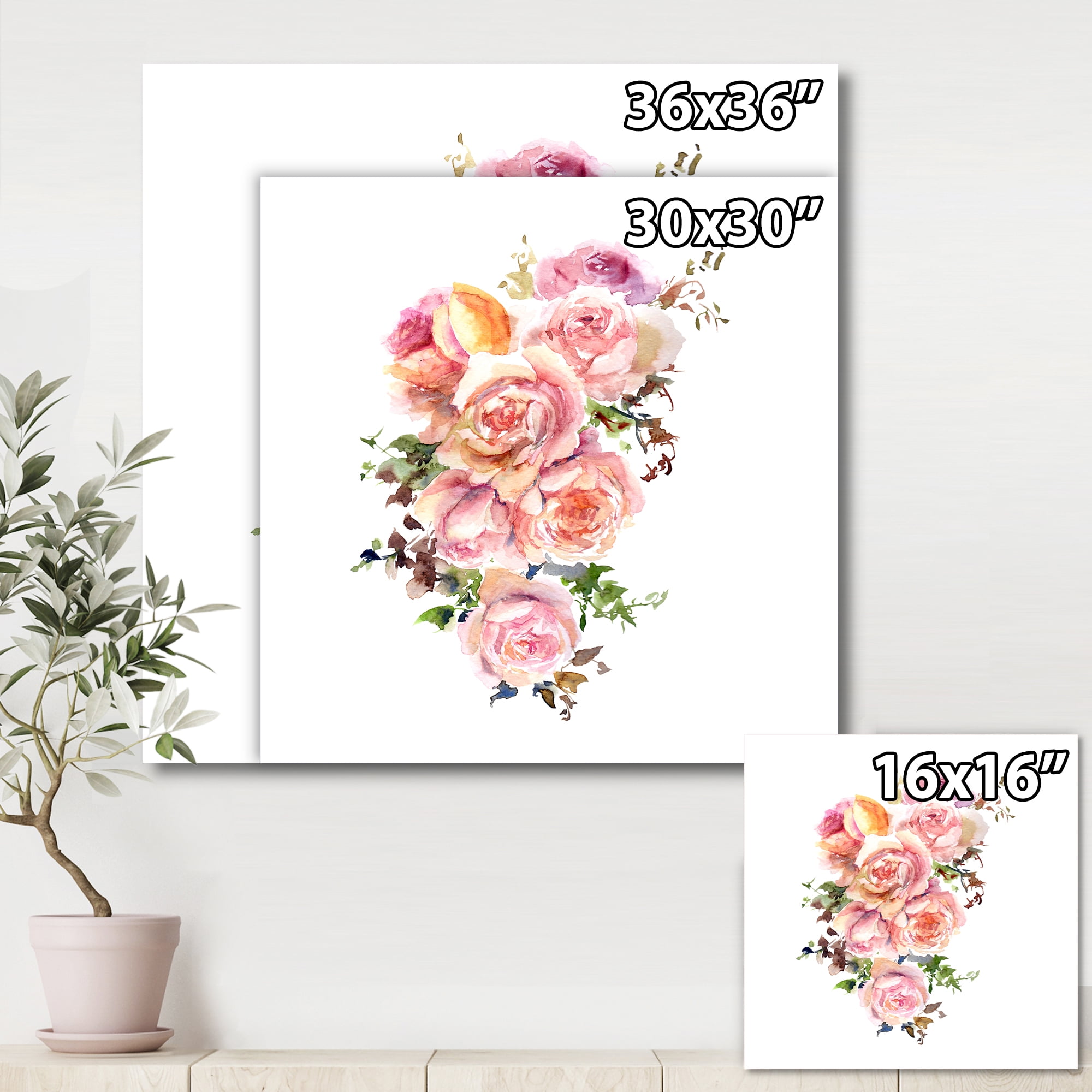Designart ' Bouquet Of Pink Roses Flowers ' Traditional Canvas Wall Art Print