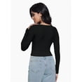 thumbnail image 3 of Women Crew Neck Knitted Crop Shirt Long Sleeve Low Cut Basic Solid Tee Sexy Cutout Blouse Top Streetwear, 3 of 6