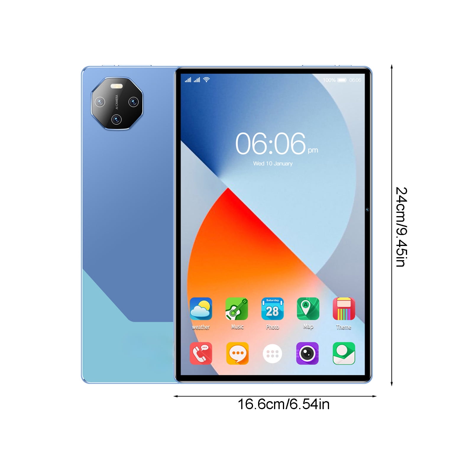 10.1-Inch Android 13 Tablet PC with 2K Display, 2.4G/5G WiFi, Bluetooth, Dual SIM, 16MP+32MP Camera, 2GB+16GB, 256GB Expandable, 12000mAh Battery