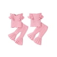 thumbnail image 2 of Honganda Girls Summer 2PCS Pants Sets Short Sleeve Ruffle Tops Flared Pants Sets, 2 of 9