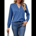 thumbnail image 1 of Camisas de Larga para Mujer, Otoño 2025, Estilo Henley, Elegantes, Casuales, Modernas, Camisetas Bonitas, Ropa. Azul Colorido M, 1 of 10