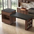 thumbnail image 3 of OMCMUU Rolling Kitchen Island, Extendable Dining Table, Built-in Power Outlet, Mobile, Walnut Finish, 78.8 Inch, 3 of 14