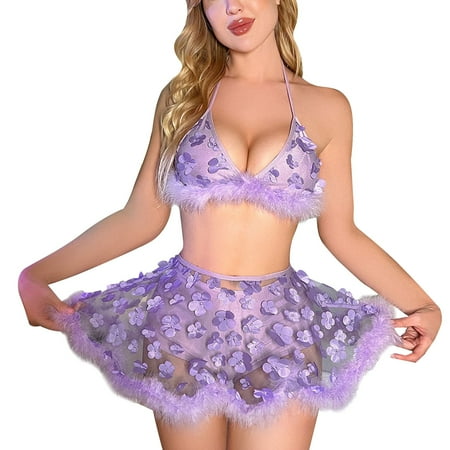 

Lace Heart Embroidered Fashion Lingerie Hollow 3PCS Garther Lingerie Set For Mature Women Nightwear Chemise Nightie