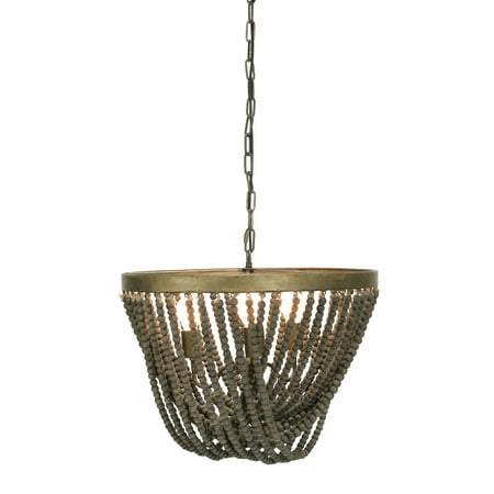 

SJYZHDQK Natural Wood Bead and Gold Metal Chandelier Style Ceiling Light