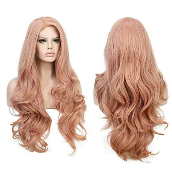 UTOURSNew Women's Fashion Wig Pink Synthetic Hair Long Wigs Wave Curly Wig Cap