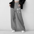 thumbnail image 4 of Nekdswn Girls Wide Leg Sweatpants Bow Print Baggy Athletic Pants with Pockets Teen Grils Fleece Lined Drawstring Waist Sweat Pants, 4 of 8