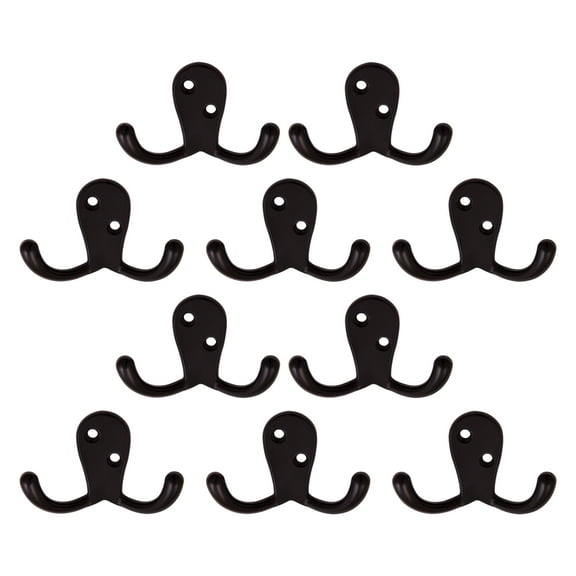Design House 10-Pack Double Hat, Coat, or Towel Hooks, Matte Black