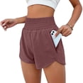 thumbnail image 2 of Stichou Women's Athletic Shorts High Waisted Running Short Pocket Quick Dry Sporty Shorts Gym Workout Shorts Dark Purple S, 2 of 5