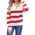thumbnail image 2 of Women'S V Neck Striped Sweater Long Sleeve Oversized Fashion Knitted Pullover Fall Sweaters Tops Red XL, 2 of 9