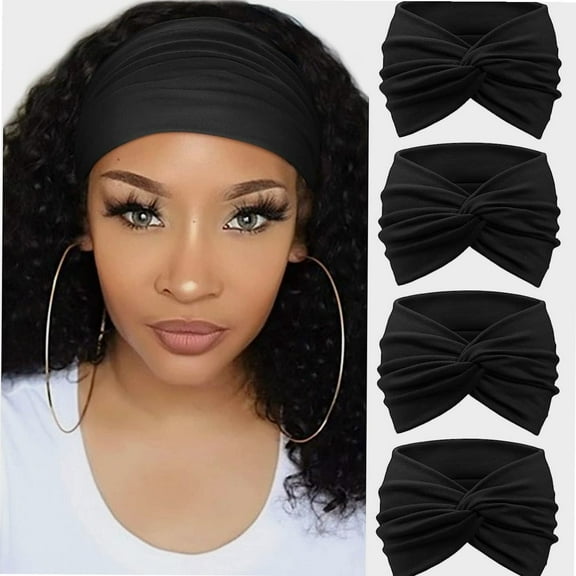 4 Pack Turban Headbands for Women Wide Vintage Head Wraps Knotted Cute Hair Band Accessories