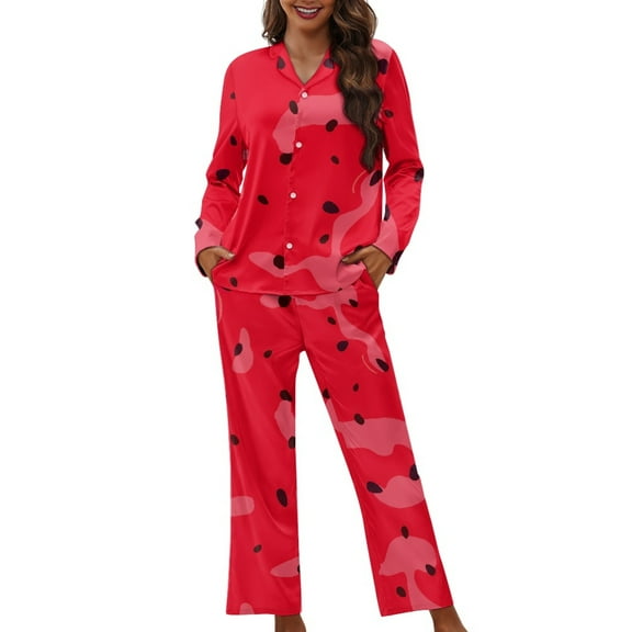 SCRAWLGOD Black Seed Women Pajamas Long Sleeve Button Up Pjs for Women Set 2 Piece Outfit V Neck Ladies Jogger Pjs Set Comfy Women Pj with Pockets Size XS