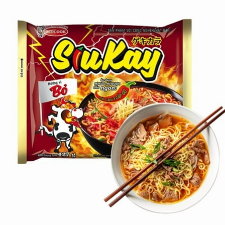 Acecook SiuKay Instant Noodles 12 ct – Spicy Beef Flavor, Extra Hot Chili Broth, 127g