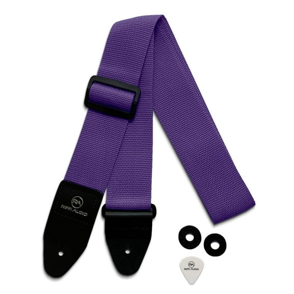 Riffi Audio Guitar & Bass Strap Purple with Pick and Strap Locks 2-Inch