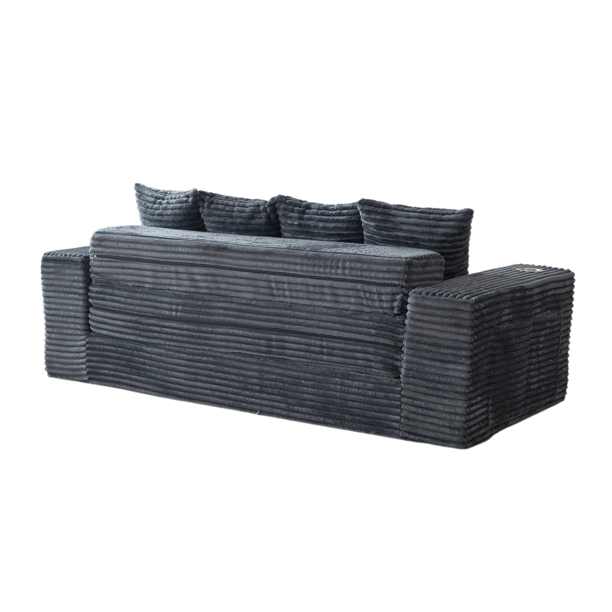 Leumius 2-in-1 Convertible Sofa Bed,Boneless Corduroy Modular Sleeper Couch with Cup Holders & Side Storage Pockets,Oversized Deep Seat Sofa for Living Room, Apartment, Guest Room,Gray