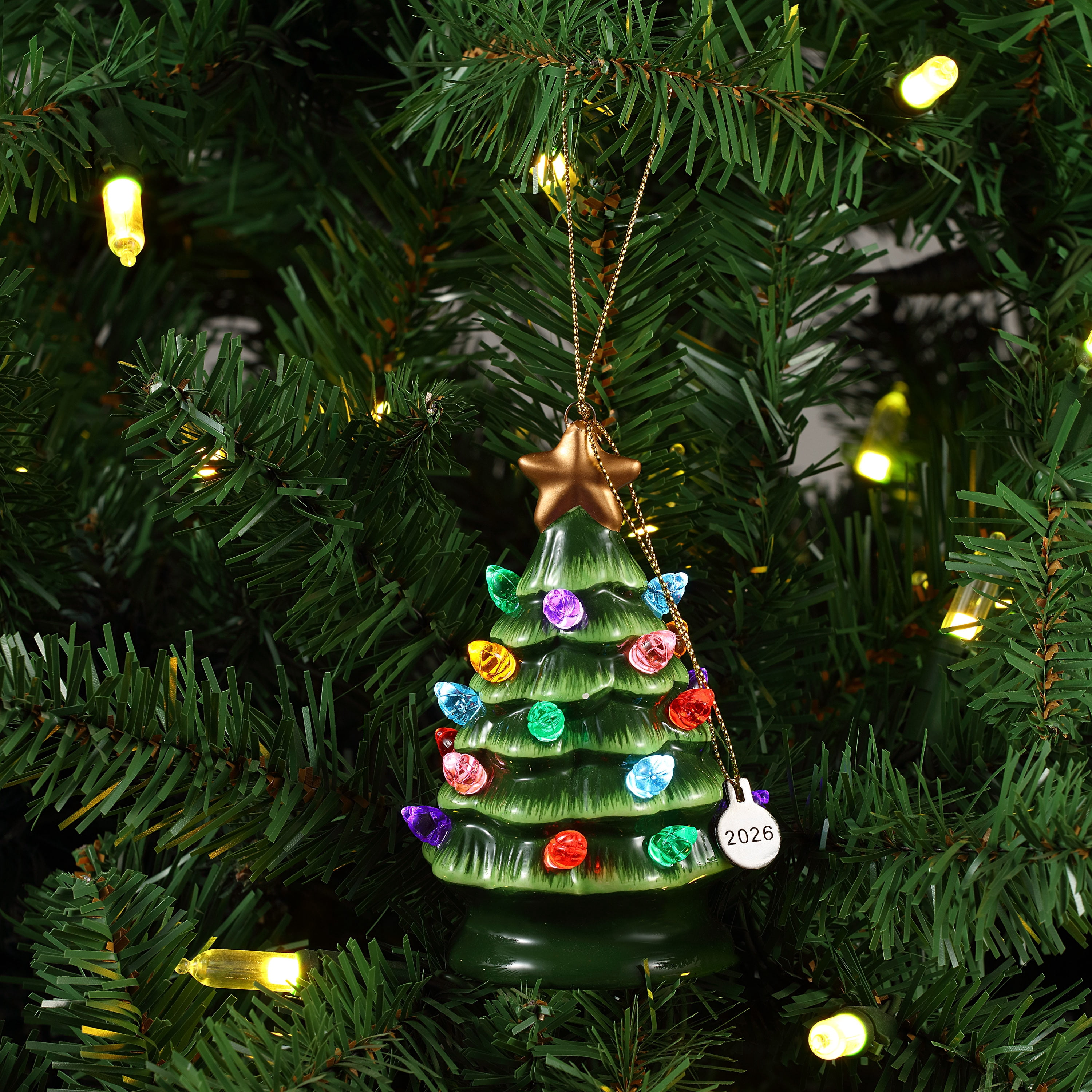 Mr. Christmas 4" Nostalgic Ceramic Lit Tree Ornament Decoration, Green