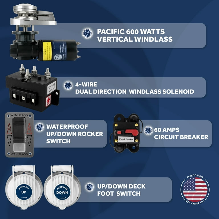 Five Oceans Vertical Windlass Kit, Boat Anchor Windlass