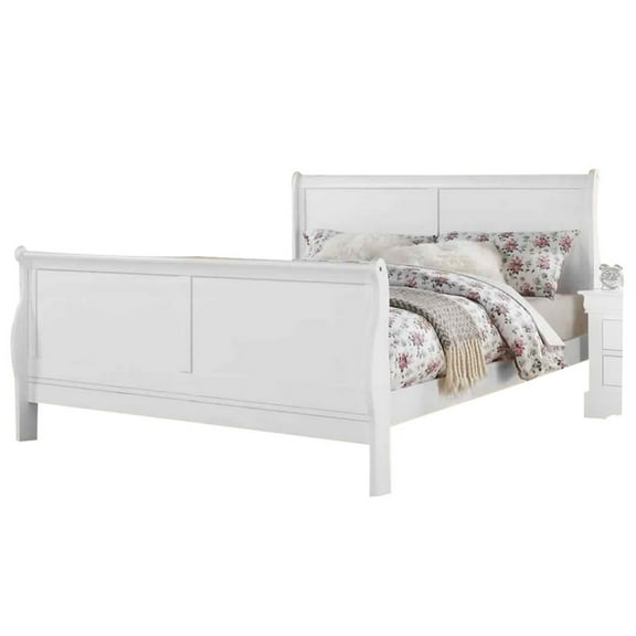 Benjara Sleigh Design Full Size Bed with Sleek Legs, White