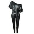 thumbnail image 3 of jjayotai Clearance for Women Pants Women's Fashion Solid Color Bandage off Shoulder Sexy Leather Bodysuit Jumpsuit Rollbacks black, 3 of 9