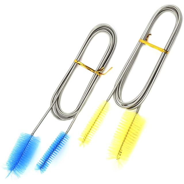 Paquete de caja Cepillo de limpieza de acuario azul y amarillo Manguera de agua Manguera de aire Cepillo de limpieza de acero inoxidable Cepillo de manguera flexible de doble punta Ormromra ZJWJ560