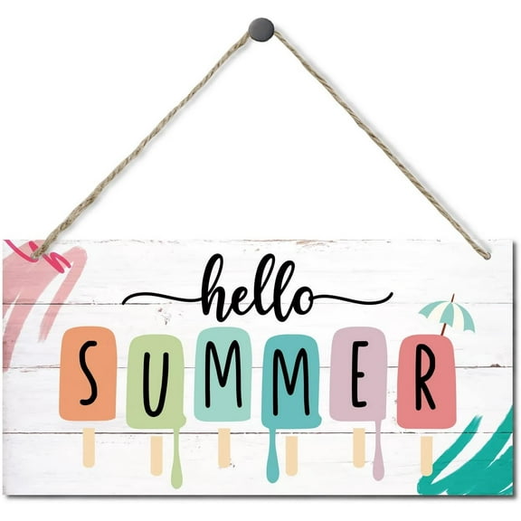 6x12 Inch Hello Summer Sign Decor, Hanging Wood Sign Home Decorative, Printed Wood Wall Art Sign, Summer Home Decor Indoor Outdoor, Farmhouse Summer Decor Sign For Home Wall Front Door Decorations