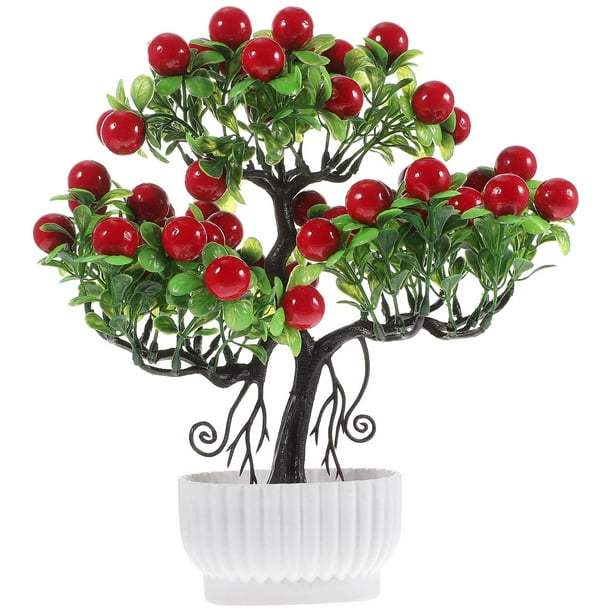 Planta de escritorio falsa en maceta, planta decorativa para el hogar, árbol frutal artificial decorativo