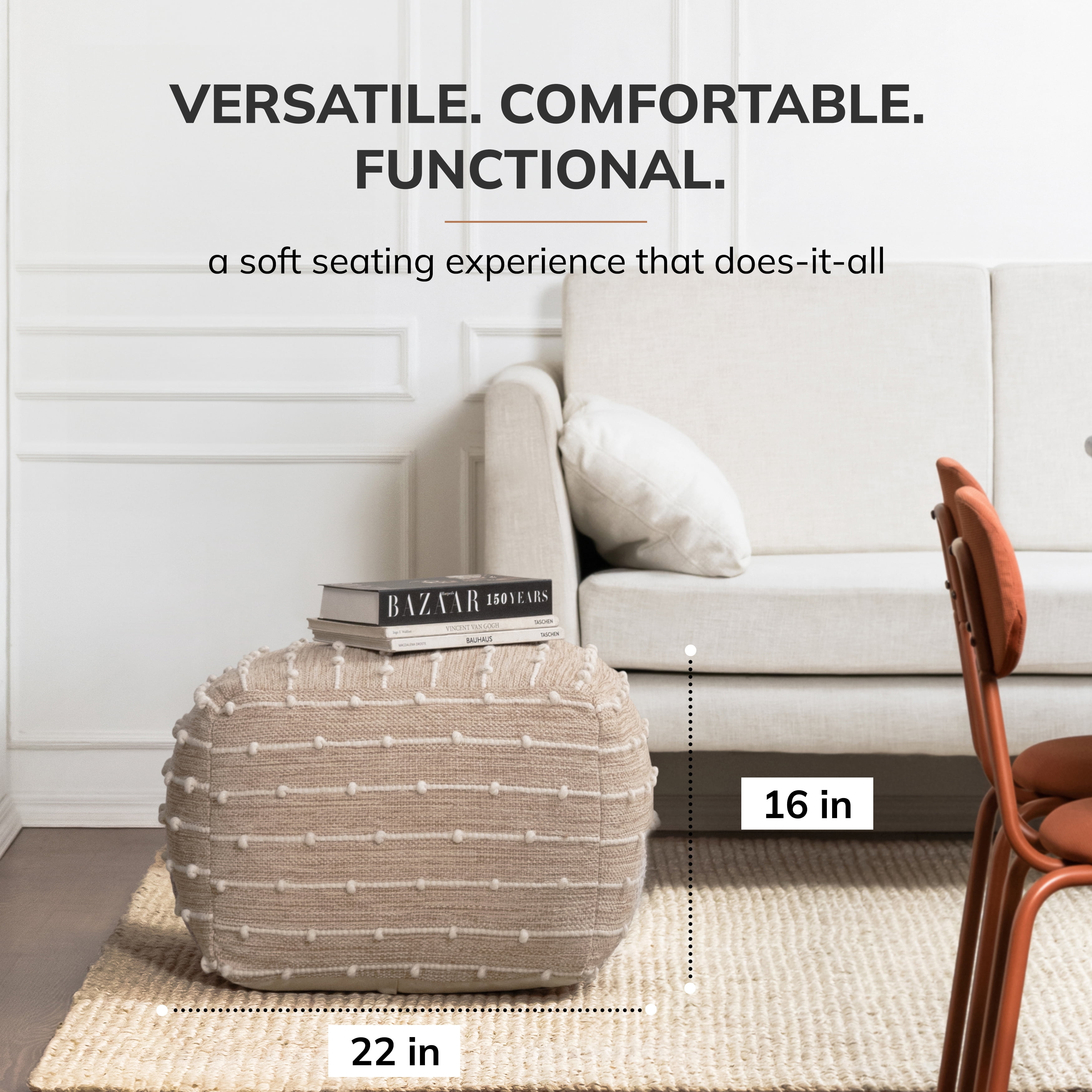 Penelope 22" x 22" x 16" Brown & Ivory Pouf