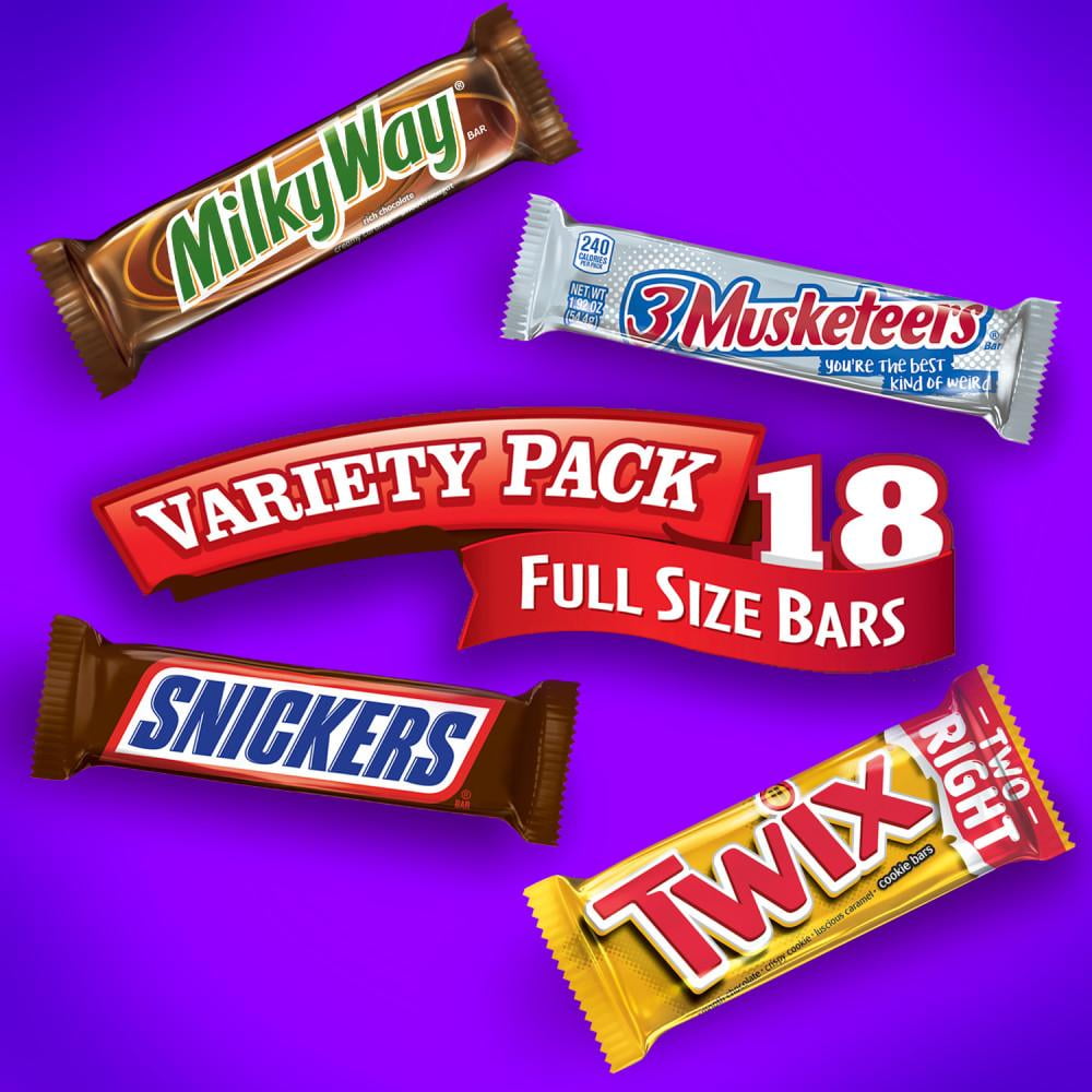 Snickers, Twix, Milky Way, & 3 Musketeers &nbsp;Assorted Full Size Chocolate Candy Bars - Variety Pack -