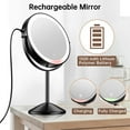 thumbnail image 5 of Houflody 8 Inch Lighted Makeup Mirror 1X/10X Magnifying LED Makeup Mirror 3 Color Dimmable Lighting Modes Rechargeable Cordless Cosmetic Mirror with Touch Control Vanity Mirror 360° Rotation, Black, 5 of 9