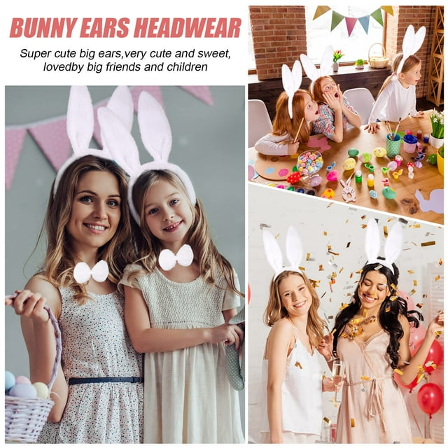 Guardoinrt 3pcs/set Bunny Ears Headband Soft Plush Rabbit Costume Set For Cosplay Party Dress-up One Size Fits 1Set