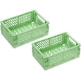 thumbnail image 1 of PATIKIL Mini Collapsible Basket, 2 Pcs 5.9 x 3.9 x 2.3 Inch Stackable Storage Crates Foldable Plastic Baskets Desk Organizing Container for Home Kitchen Office, Green, 1 of 5