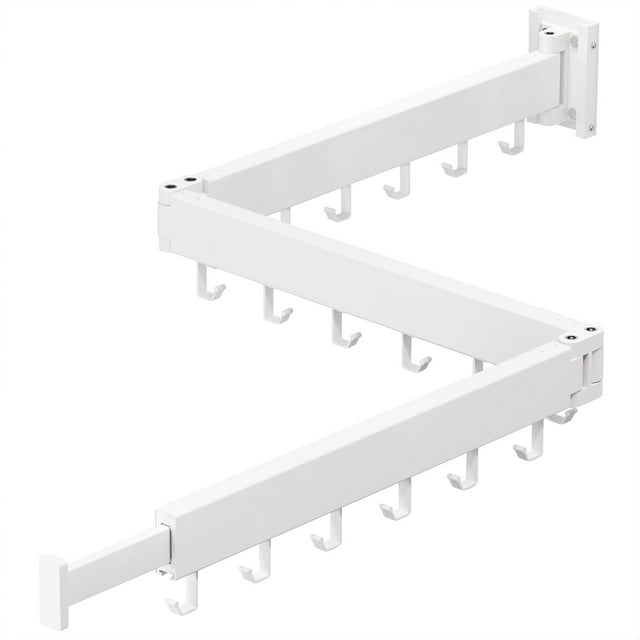 Tringle de Séchage Rétractable en Aluminium Spatial 3 Plis - Rotation à 360°, Design Antidérapant à Verrouillage Croisé, Capacité de Charge de 50kg, Cintre Télescopique Mural pour Balcon, Salle de Bain, Cuisine et Chambre (Blanc)
