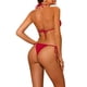 thumbnail image 3 of Conjuntos de bikini de dos piezas con tirantes para mujer, parte inferior de triángulo con cordón, trajes de baño básicos, rojo grande, 3 of 5