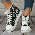 thumbnail image 1 of Women's Luminous Skull Pattern Sneakers, Halloween High Top Skate Shoes, Casual Flat Canvas Trainers, 1 of 4