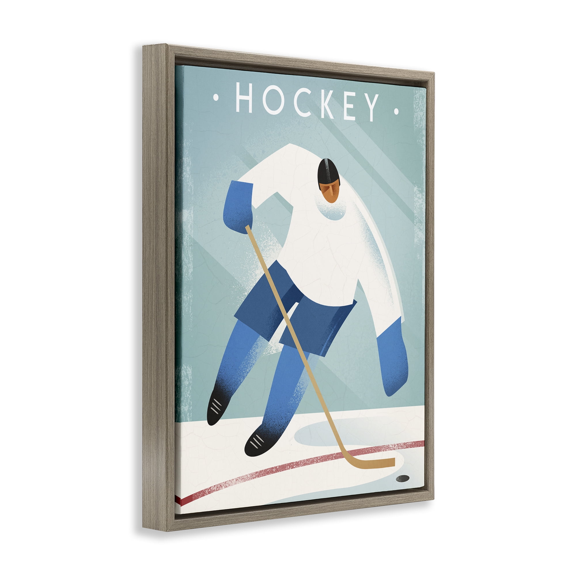 Stupell Industries Vintage Hockey Player Brown Framed Floater Canvas Wall Art, design by Martin Wickstrom