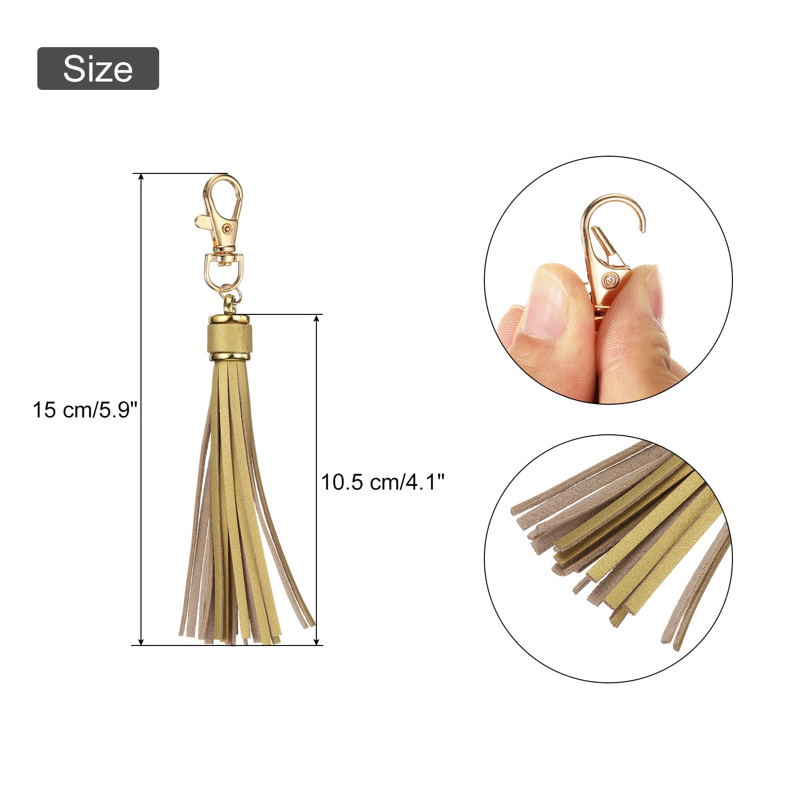 Unique Bargains PU Leather Tassels for Keychain Making Crafting Clasp Bright Gold