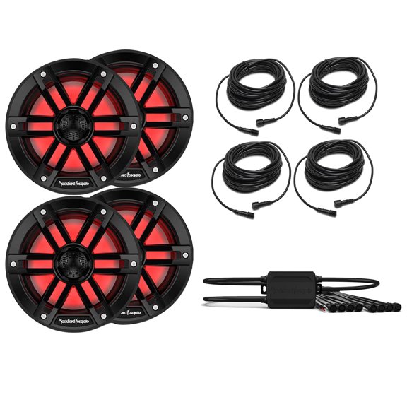 Rockford Fosgate 2 Pairs M1-8B M1 Series 8" Marine Black (1) PMX-RGB Optix LIght Controller (4) RGB-25 25' Extension Cable