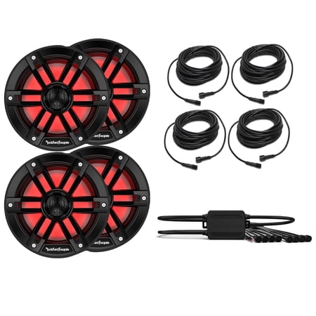 Rockford Fosgate 2 Pairs M1-8B M1 Series 8 Marine Black + (1) PMX-RGB Optix LIght Controller + (4) RGB-25 25 Extension Cable