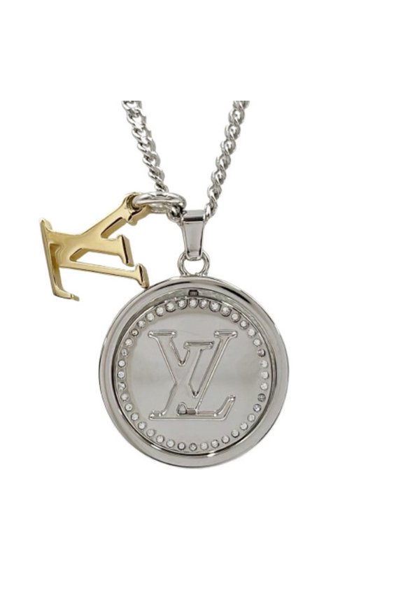 Pre-Owned LOUIS VUITTON Louis Vuitton Necklace Pendant with LV Backing M80184, Gold and Silver...