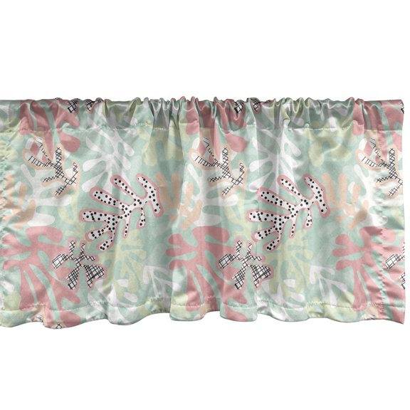 Ambesonne Nature Valance Pack of 2, Pastel Tone Leaf Coral Look, 54"X12", Mint Green Pink and Peach