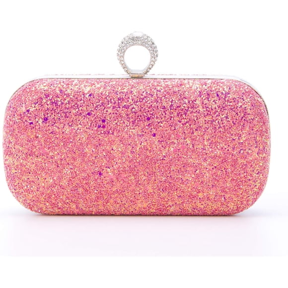 EcoNesxp UrbanMingle with double chain shoulder strap women's sequined evening bag and clutch pink