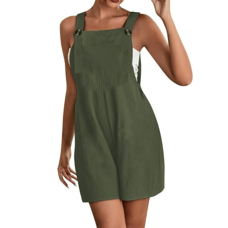 MITCOWBOY Body Suit  Womens Summer Cotton Linen Overalls Jumpsuit Strap Rompers Dungaree Playsuits  One Piece Jumpsuit  Shapewear Bodysuit  Green 2Xl (clearance)