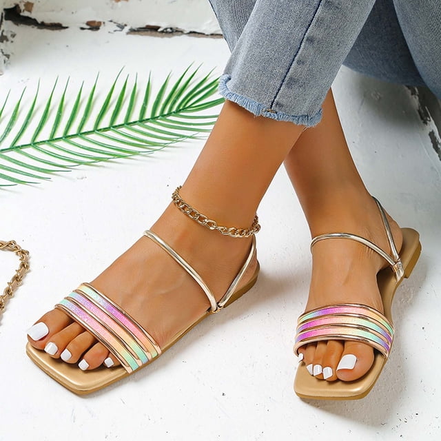 Sandalias planas informales de color para mujer, cómodos zapatos de playa de dos usos, zapatillas fáciles de poner y quitar Wmkox8yii ytu8382