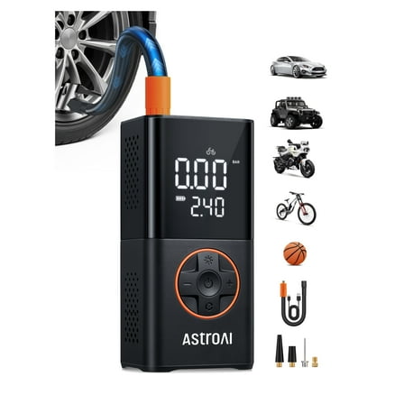 AstroAI Tire Inflator, Portable Cordless Air Compressor 150 PSI Digital Pressure Gauge Bike Pump with Digital Dual Values Display, Car Tires Pump with LED Lights Air Pump for Cars