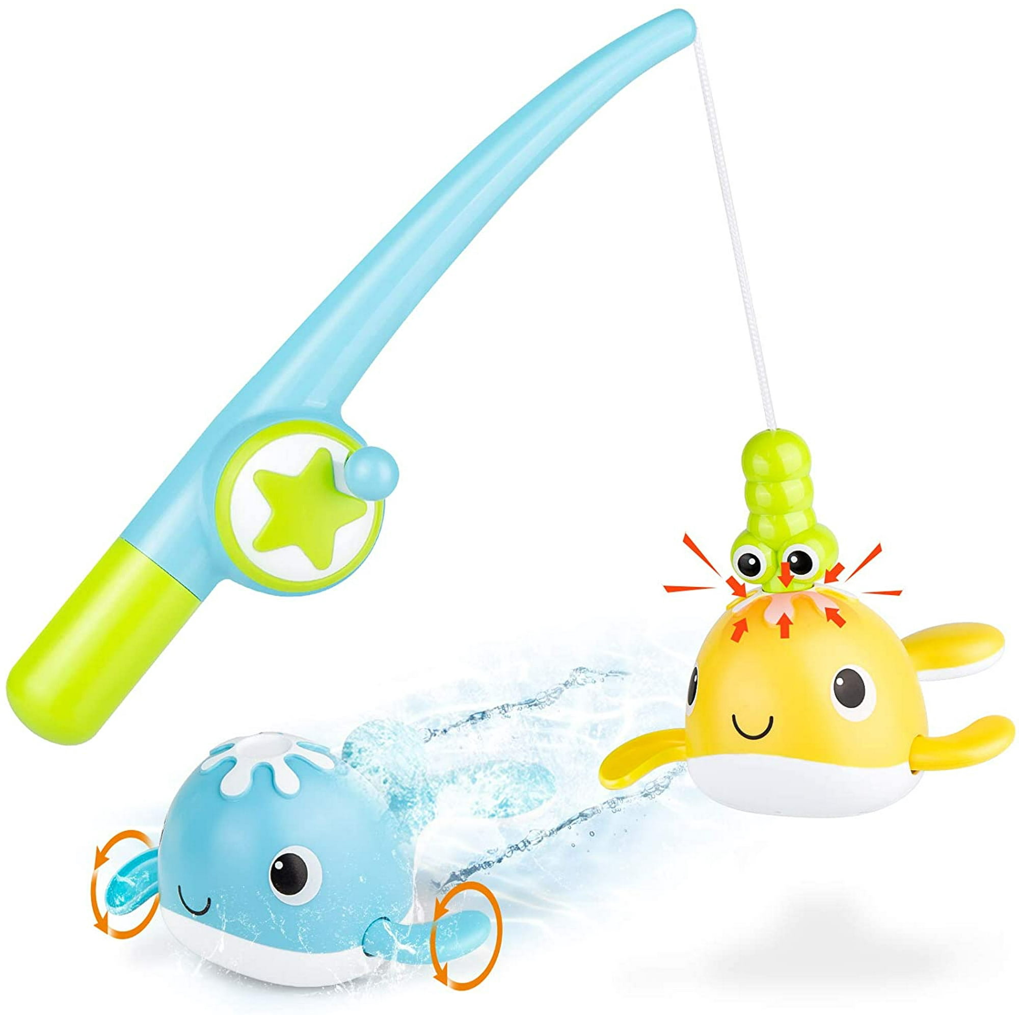 Yeegool Bath Toys Magnetic Fishing Game Clockwork Swimming Whale Water Table Pool Bathing Fun Time Bathtub Toys For Toddlers Baby Kids Baby Girls Boys