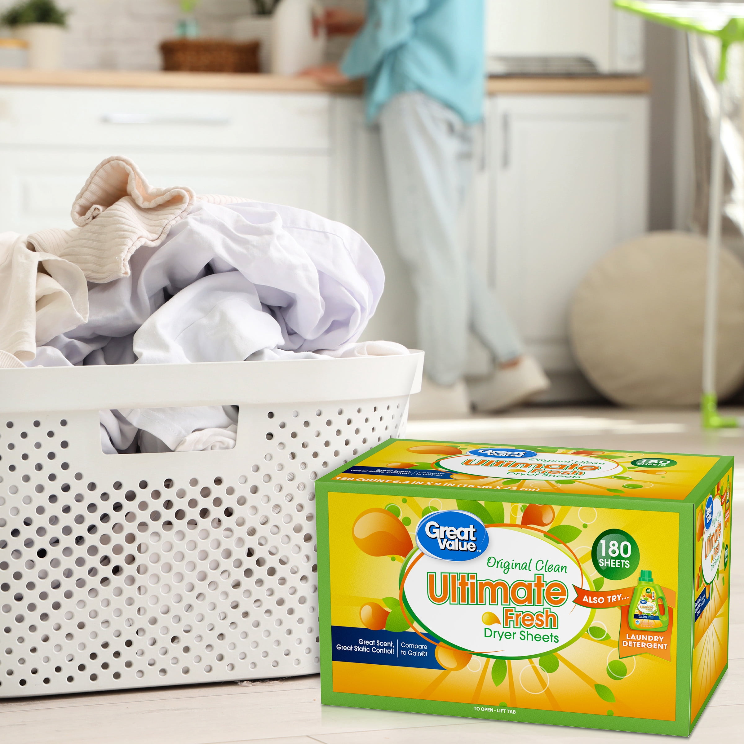 Great Value Ultimate Fresh Dryer Sheets, Original Clean, 180 Count, Compare to Gain®